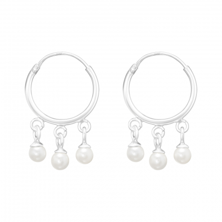 Bijuterii cu perle - Cercei din Argint Creole cu Perle