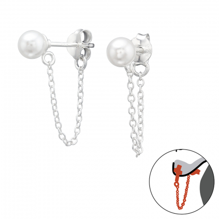 Bijuterii cu perle - Cercei din Argint cu Lant si Perla