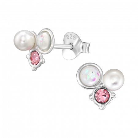 Bijuterii cu perle - Cercei din Argint cu Piatra Roze