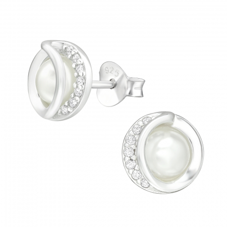 Bijuterii cu perle - Cercei din Argint Perla Stralucitoare