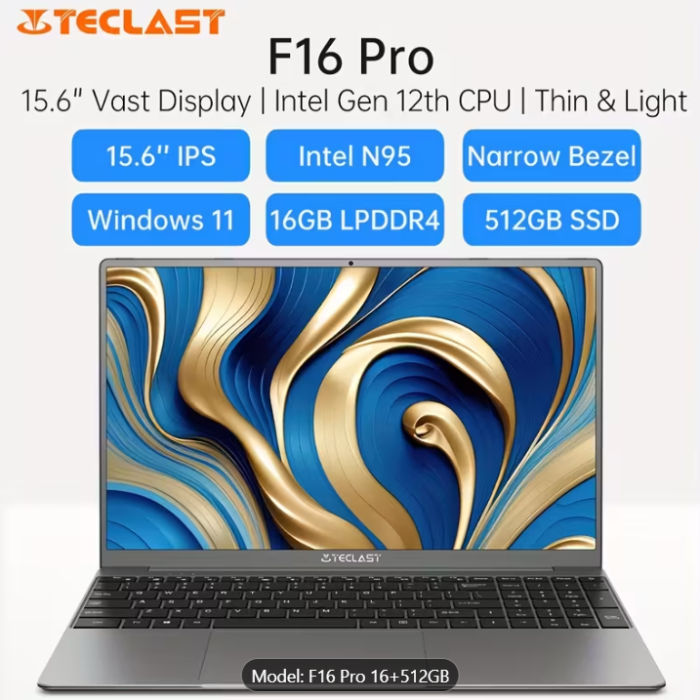 F16 Pro Laptop 15,6 inch Ecran Vasta, Intel Gen 12th CPU, Până la 16GB Ram +512GB SSD Slot 1920×1080 Full HD Windows11Pro Turbo Boost până la 3,4Ghz [8]
