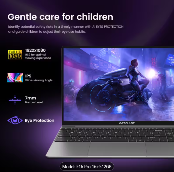 F16 Pro Laptop 15,6 inch Ecran Vasta, Intel Gen 12th CPU, Până la 16GB Ram +512GB SSD Slot 1920×1080 Full HD Windows11Pro Turbo Boost până la 3,4Ghz [5]