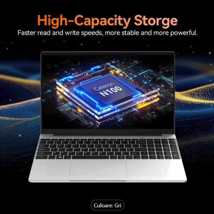 Laptop (2025), Windows 11 Pro, Ecran FHD+ 15.6", 12GB RAM, 512 GB SSD Intel Pentium Quad Core N100 Încărcare Rapidă, 200W Webcam Gri [2]