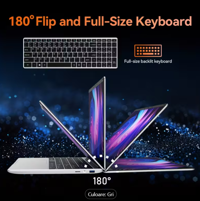 Laptop (2025), Windows 11 Pro, Ecran FHD+ 15.6", 12GB RAM, 512 GB SSD Intel Pentium Quad Core N100 Încărcare Rapidă, 200W Webcam Gri [4]