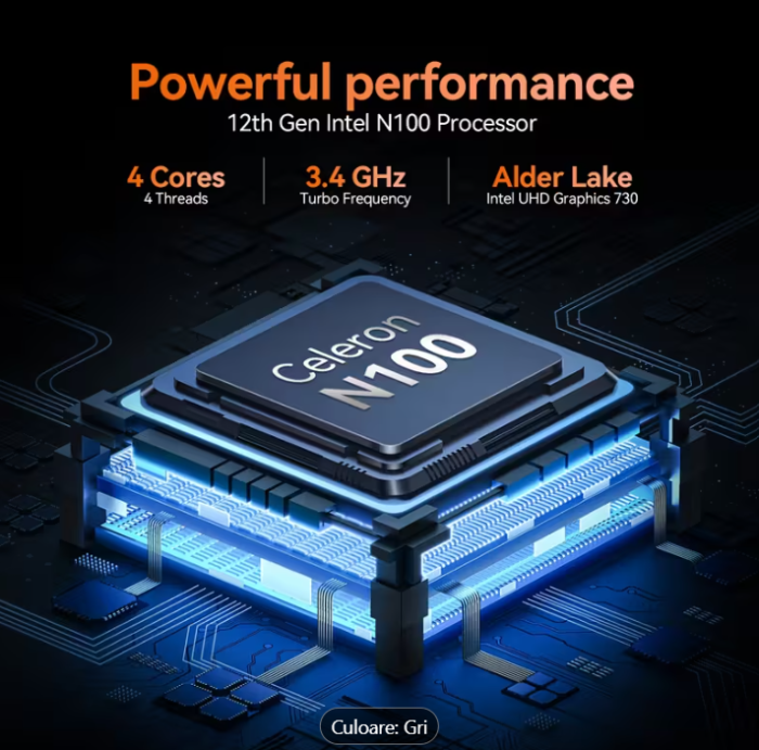 Laptop (2025), Windows 11 Pro, Ecran FHD+ 15.6", 12GB RAM, 512 GB SSD Intel Pentium Quad Core N100 Încărcare Rapidă, 200W Webcam Gri [6]