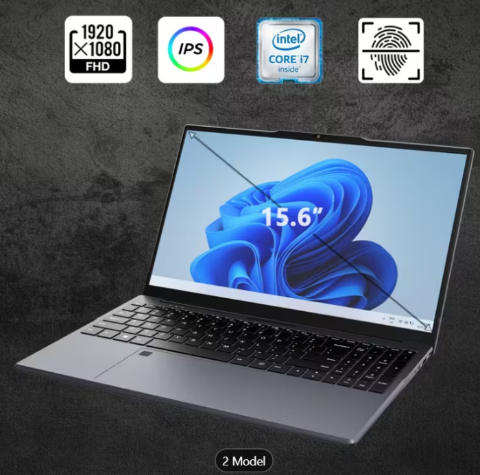 Laptop de Afaceri și Gaming 15.6'' FHD IPS, Windows 11, Intel i7 6500U, 16GB RAM 512GB/1TB SSD cu Senzor Amprentă Digitală, Tastatură Iluminată Numerică pentru Productivitate în Birou sau Lucru Acasă, [2]