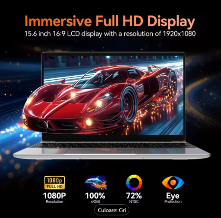 Laptopuri - Laptop (2025), Windows 11 Pro, Ecran FHD+ 15.6", 12GB RAM, 512 GB SSD Intel Pentium Quad Core N100 Încărcare Rapidă, 200W Webcam Gri