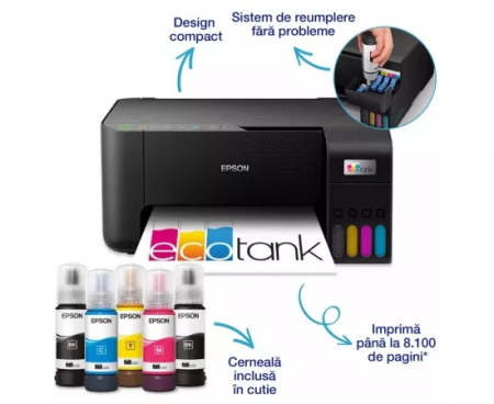 Imprimante  - Multifunctional Inkjet CISS EPSON EcoTank L3270 Color, A4, USB/Wi-Fi, Negru