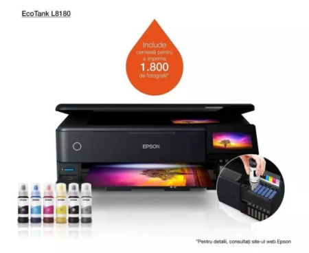 Imprimante  - Multifunctional InkJet color EPSON L8180, A3+, Duplex, USB, LAN, Wi-Fi, negru
