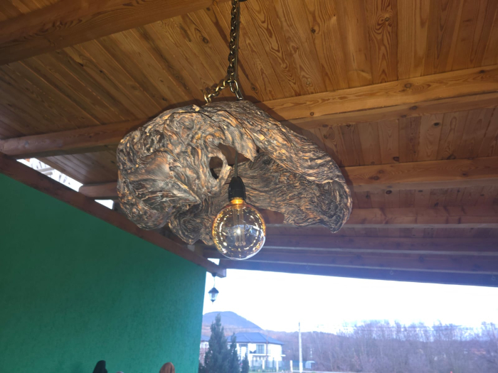 Candelabru tip pendul cu abajur din lemn [2]