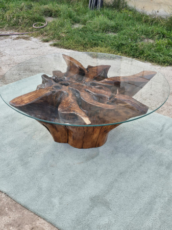 Măsuță de cafea rotundă din lemn cu blat de sticlă [5]