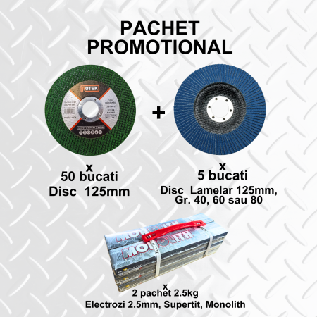 Scule, Unelte Si Consumabile - Pachet 50 Discuri Metal 125 mm + 5kg Electrozi Supertit 2.5mm + 5 Discuri Lamelare 125, Gr. P80| Pachet Mester