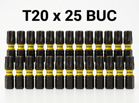Biti Si Tubulare - Set 25buc Bit Negru TX20 De Impact, Scurt