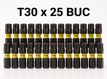 Biti Si Tubulare - Set 25buc Bit Negru TX30 De Impact, Scurt