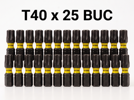 Biti Si Tubulare - Set 25buc Bit Negru TX40 De Impact, Scurt