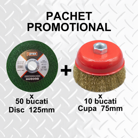 Perii de Sarma Cupa FLEX - Set 50 Discuri Tăiat Metal 125 mm + 10 Perii Cupă Ø75 mm Sârmă Ondulată Flex | Pachet Profesional