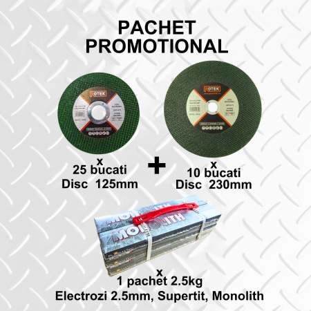 Scule, Unelte Si Consumabile - Pachet 25 Discuri Metal 125 mm + 10 Discuri Metal 230 mm + 2.5kg Electrozi Supertit 2.5mm | Pachet Basic