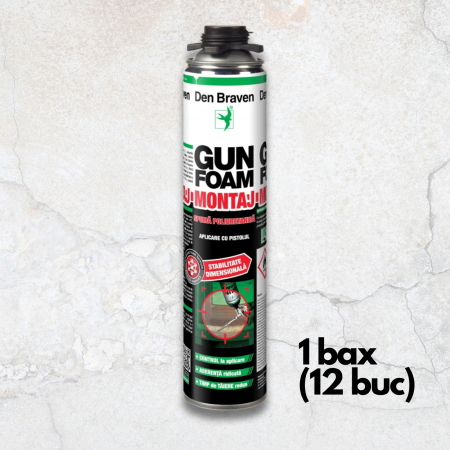 Adezivi, Silicon, Spuma si Accesorii - Spumă Poliuretanică Den Braven Gun Foam Extra 750 ml - Aplicare cu Pistol, Izolare Rosturi Ferestre, Uși, Pereți