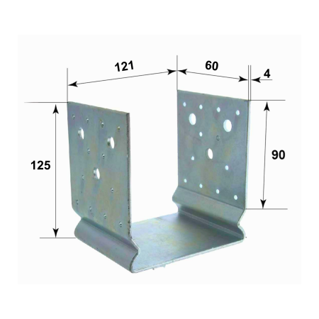 Suporti Grinda - Suport Stalp Lemn Tip U cu Nervură 121mm - 4 buc/set