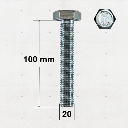 Surub Cap Hexagonal - Surub M20x100mm Metric Cap Hexagonal DIN 933 Gr.8.8 (25buc/cutie)-MESTERMAN
