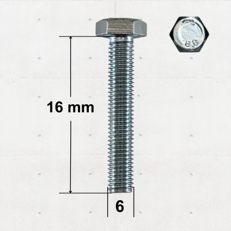 Suruburi Filet Metric - Surub 6x16 Metric Cap Hexagonal DIN 933 Gr.8.8 (250buc/cutie)-MESTERMAN