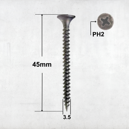 Negrese-Surub Gipscarton Filet Des Metal - Surub Autofiletant Pas Fin 3.5x45, Gips-Carton 1000 buccutie - MESTERMAN