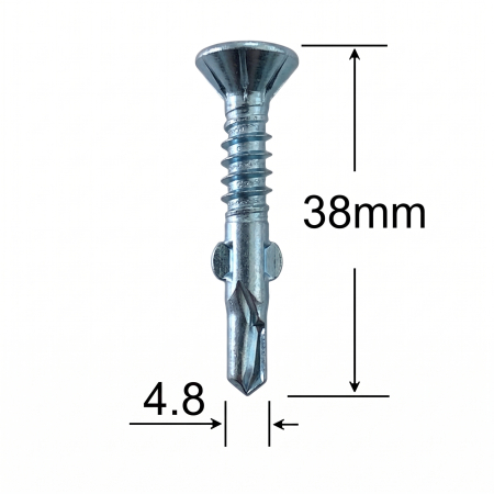Surub Autoforant Cap Inecat - Surub Autoforant cu Aripi 4.8x38 mm TX25, Lemn pe Metal, Vârf TEK, Zincat – 500 buc / cutie