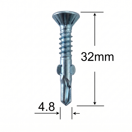 Surub Autoforant Cap Inecat - Surub Autoforant cu Aripi 4.8x32 mm TX25, Lemn pe Metal, Vârf TEK, Zincat – 500 buc / cutie
