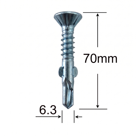 Surub Autoforant Cap Inecat - Surub Autoforant cu Aripi 6.3x70 mm TX25, Lemn pe Metal, Vârf TEK, Zincat – 500 buc / cutie