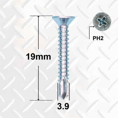 Surub Montaj Ferestre - Surub Autoforant PVC 3.9x19 mm, Cap Înecat (1000 buc/cutie)