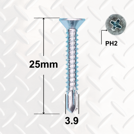 Surub Montaj Ferestre - Surub Autoforant PVC 3.9x25 mm, Cap Înecat (1000 buc/cutie)