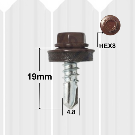 Surub Acoperis Cap Hexagonal - Suruburi Autoforante 4.8x19mm Maro RAL8017, Saibă – 250buc/cutie, Cap Hexagonal
