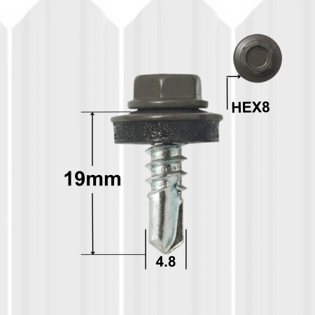 Surub Acoperis Cap Hexagonal - Suruburi Autoforante 4.8x19mm Maro RAL8019, Saibă – 250buc/cutie, Cap Hexagonal