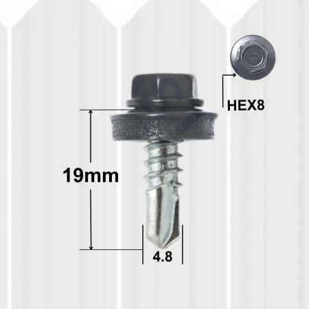 Surub Acoperis Cap Hexagonal - Suruburi Autoforante 4.8x19mm Gri Antracit RAL7016, Saibă – 250buc/cutie, Cap Hexagonal
