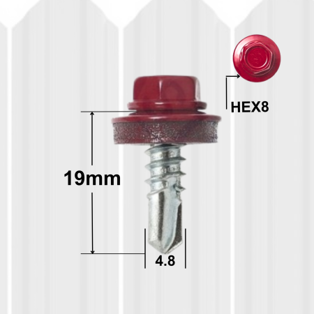 Surub Acoperis Cap Hexagonal - Suruburi Autoforante 4.8x19mm Rosu RAL3011, Saibă – 250buc/cutie