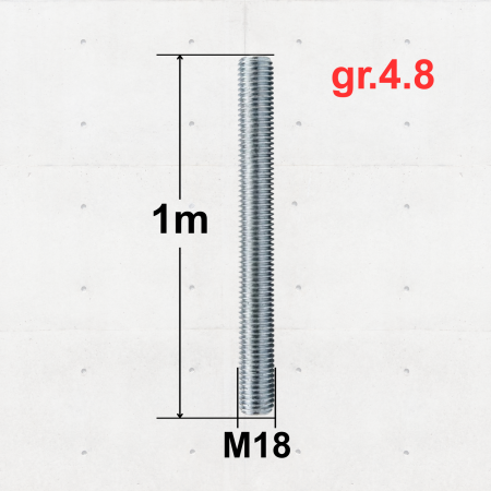 Tije Infiletate - Tija Filetata M18 x 1 Metru, Otel Zincat, Grupa 4.8 (DIN 975) - 2buc/set