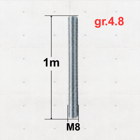 Tije Infiletate - Tija Filetata M8 x 1 Metru, Otel Zincat, Grupa 4.8 (DIN 975) - 10buc/set