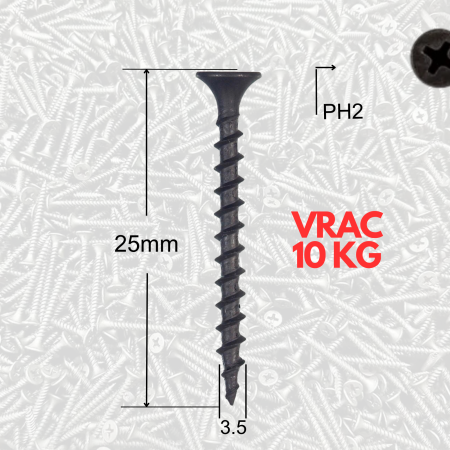 Negrese Lemn - Suruburi GipsCarton Filet Rapid - VRAC Surub Autofiletant Lemn 3.5x25, Gips-Carton 10kg7600buc