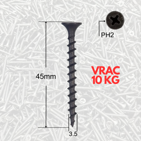 Negrese Lemn - Suruburi GipsCarton Filet Rapid - VRAC Surub Autofiletant Lemn 3.5x45, Gips-Carton 10kg4900buc