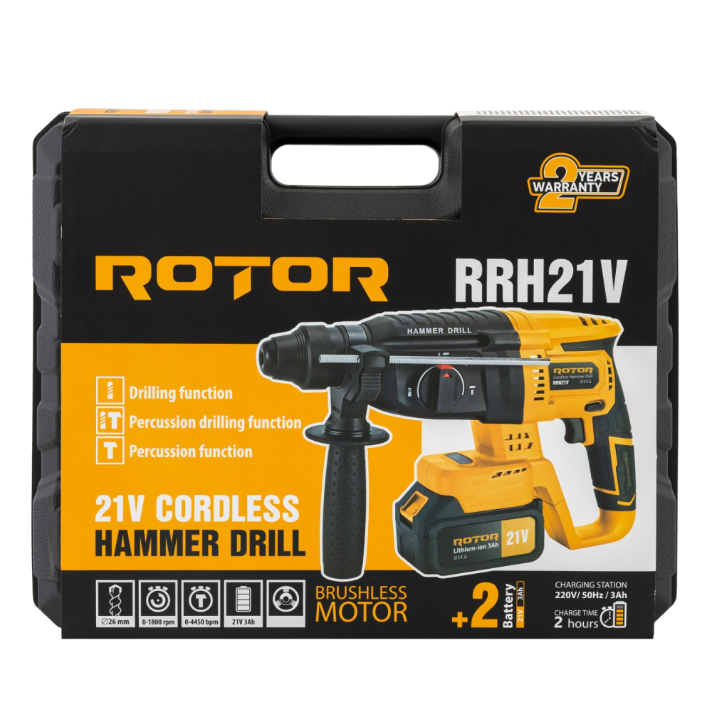 Ciocan rotopercutor cu acumulator, RRH21V ROTOR 21V/3Ah , 1800 rpm, 4450 bpm, [12]