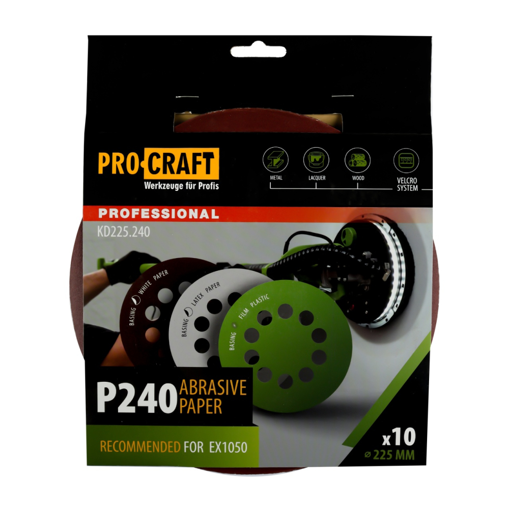 Disc abraziv pentru slefuitor cu excentric KD225.240 PROCRAFT (Set 10 buc) Diametru: 225 mm Granulatie: P240 [1]