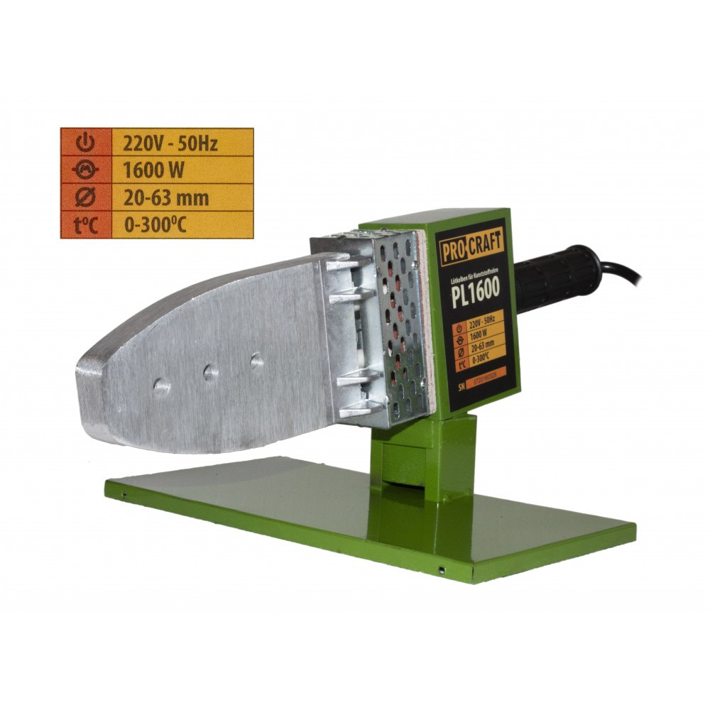 Plita PPR Procraft PL1600, 800 W, bacuri 20 25 32 40 50 63 mm, ciocan de lipit tevi PPR [4]