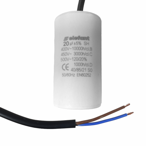 Condensatori - Condensator cu fire CBB60 20µF 40x72mm 450V, Elefant