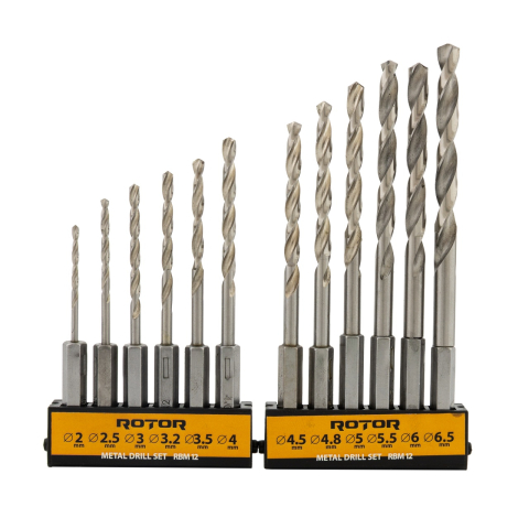 Scule de mana - Set burghie metal, HEX, 12 piese ROTOR RBM12