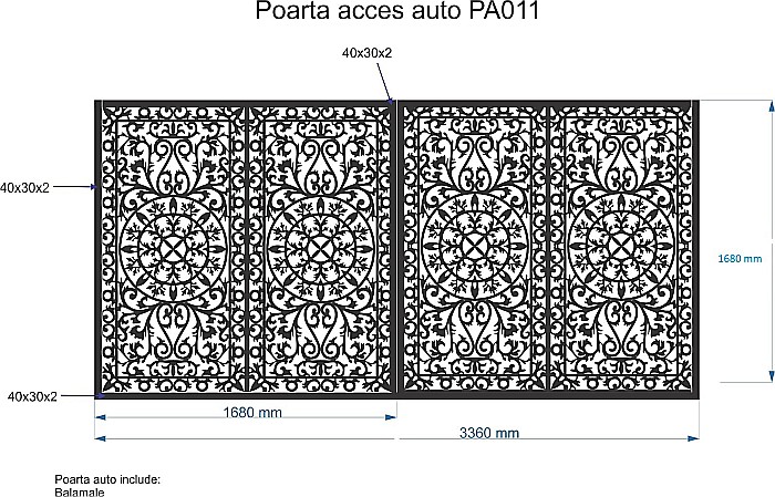Poarta acces auto din tabla decupata (traforata CNC) cu laser, PA011 , 1680 X 3360 mm, negru [2]
