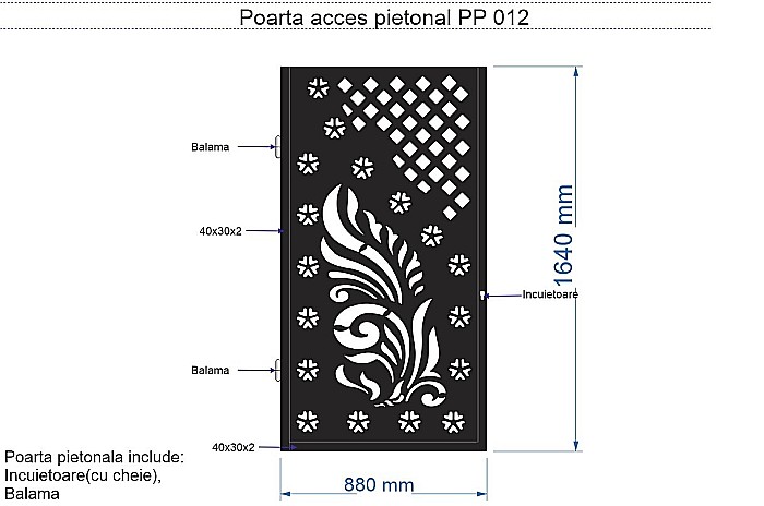 Poarta Acces Pietonal,Din Tabla Decupata (Traforata CNC) Cu Laser PP012, 1680 mm X 880 mm [2]