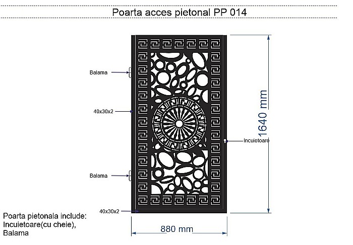 Poarta Acces Pietonal,Din Tabla Decupata (Traforata CNC) Cu Laser PP014, 1680 mm X 880 mm [2]