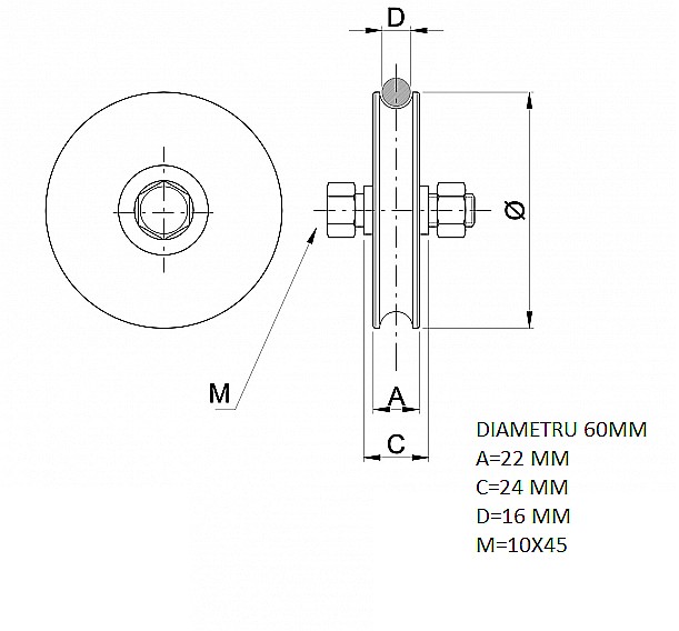 Roată cu rulment tip P diametru 60mm [2]