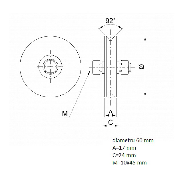 Roata cu rulment tip V diametru 60mm 360060 [2]