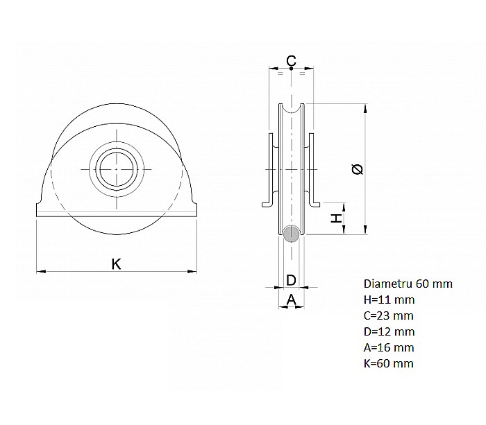 Roti cu rulment si suport tabla Φ60 mm profil P 384060P [2]